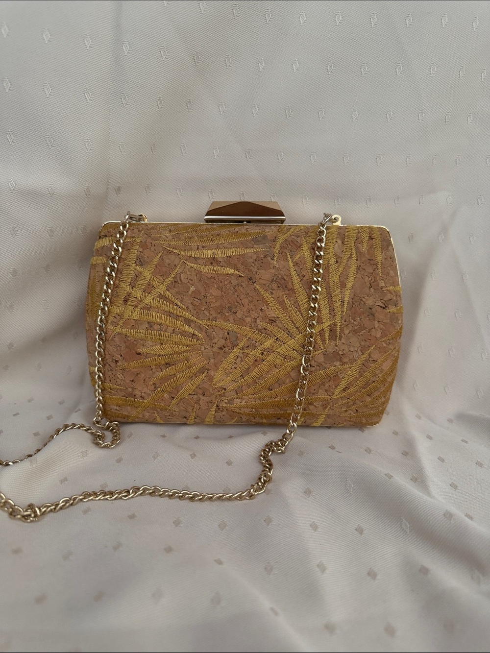 Nordstrom Gold Cork Embroidered Chain Clutch